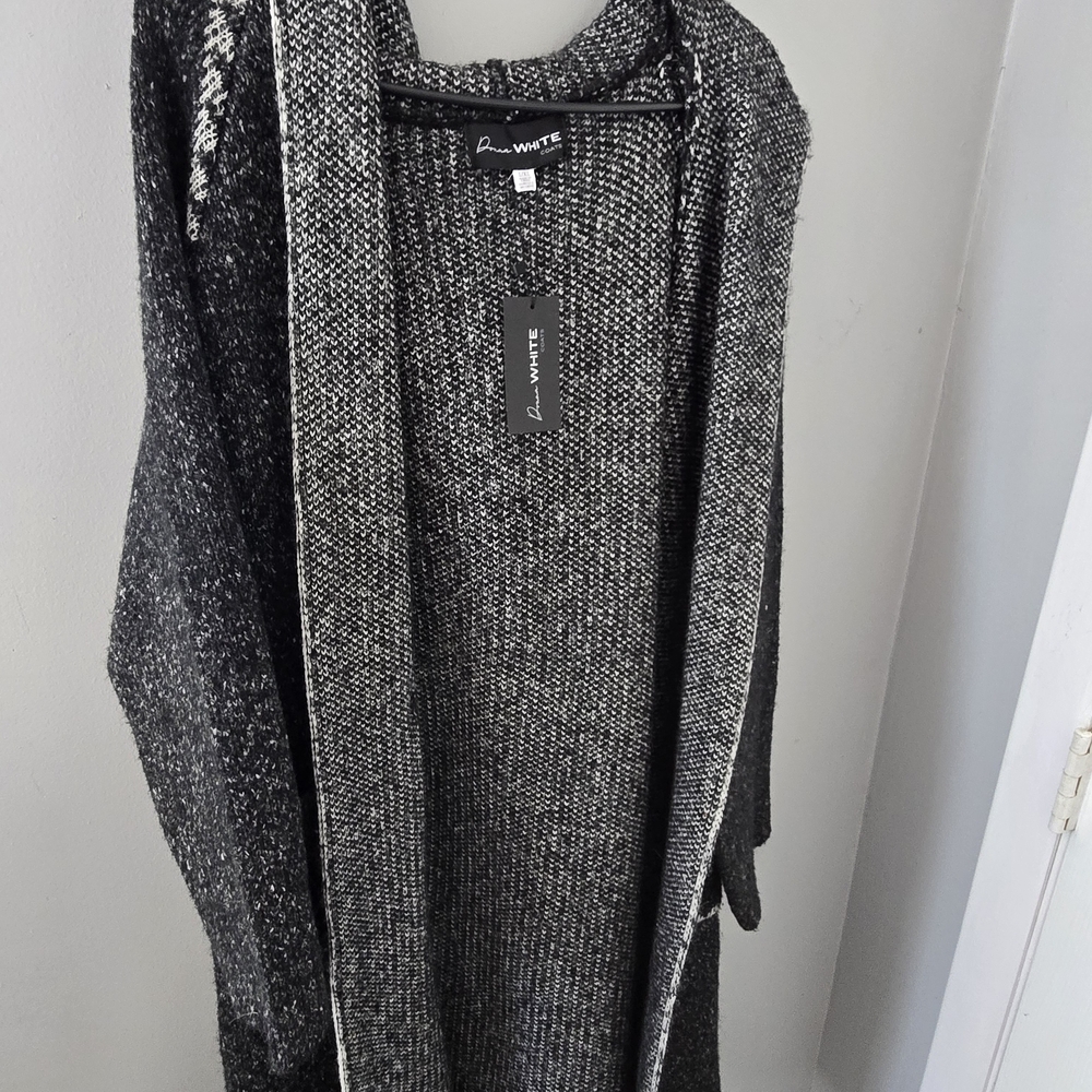 Women's Black & Gray Open Drape Cardigan